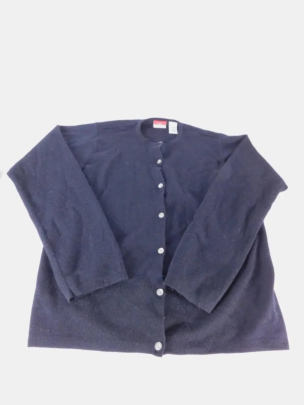 L.L. Bean Cardigan Sweater Womens L Black Merino Wool Button Front Traveler Knit